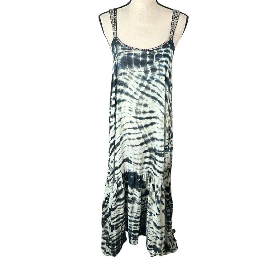 Tiare Hawaii Multicolor Tie Dye Boho Resort Rayon Dress Metal Strap One Size